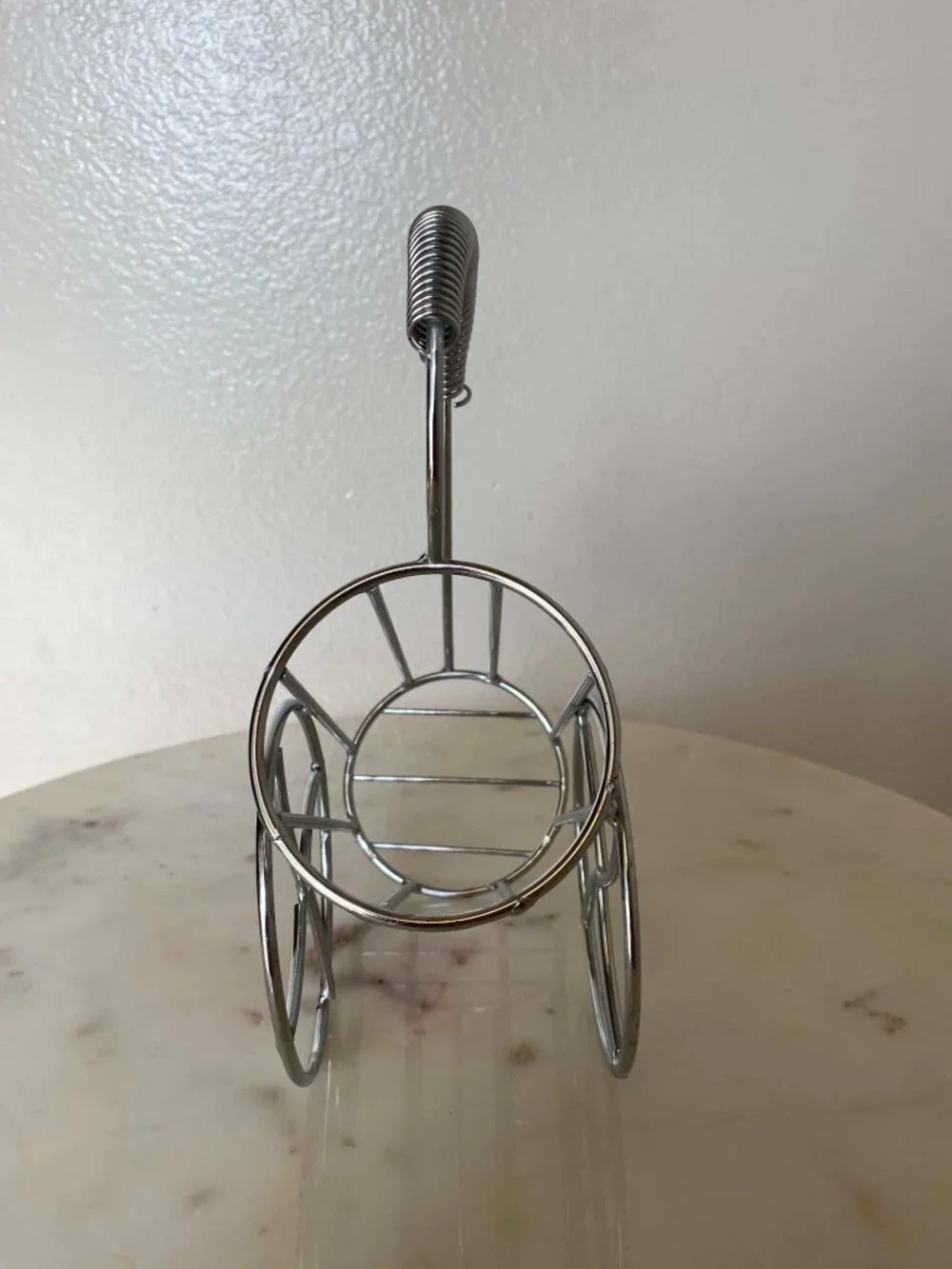 Chrome WINE BOTTLE CARRYING CADDY Metal Holder Rack Spring Coil Handles Cart